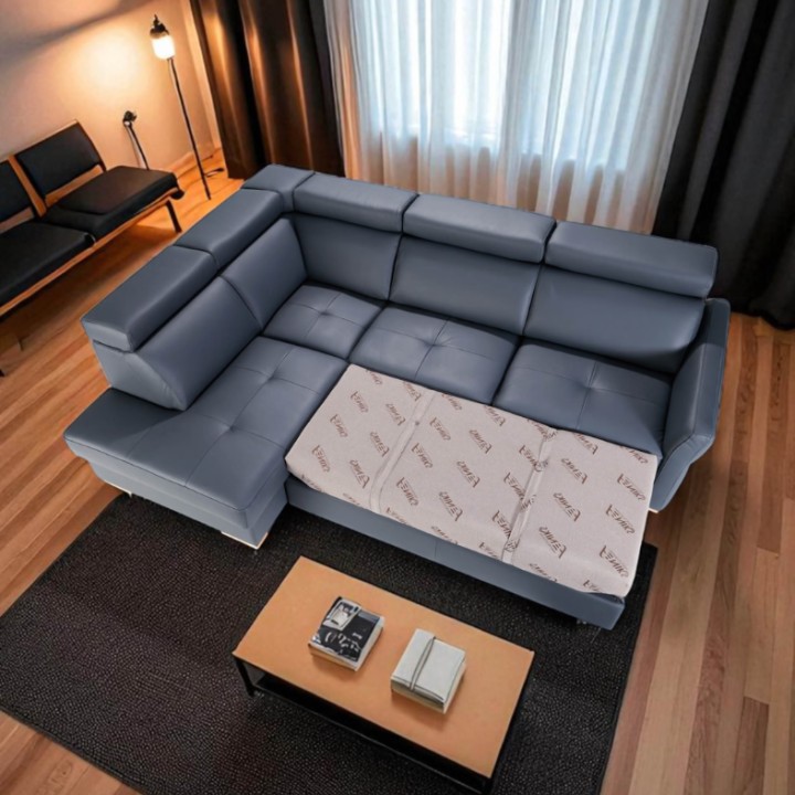 Baggio Corner Sofa Bed Navy Italian Leather | J&B Furniture