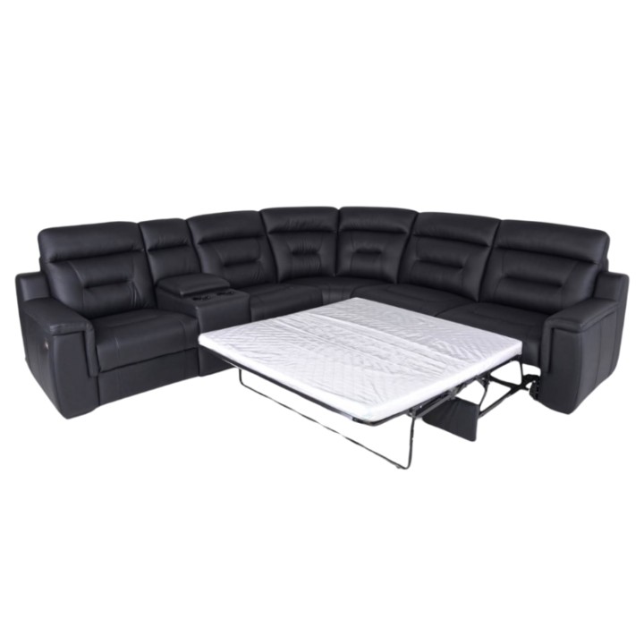 Corner Sofa Bed and Recliner Black Leather | J&B Furniture