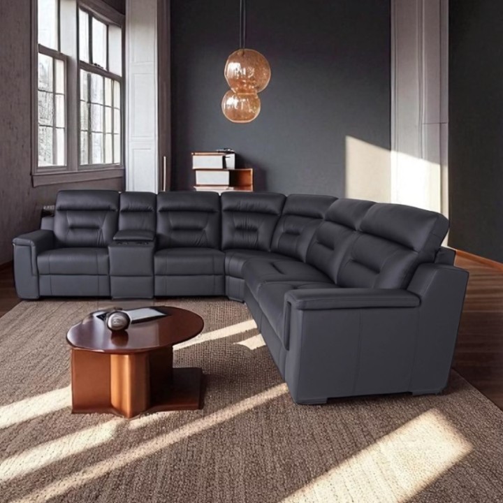 Corner Sofa Bed and Recliner Black Leather | J&B Furniture
