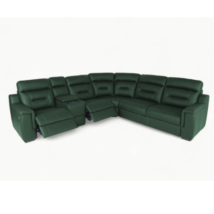 Corner Sofa Bed and Recliner  Green Leather | J&B Furniture
