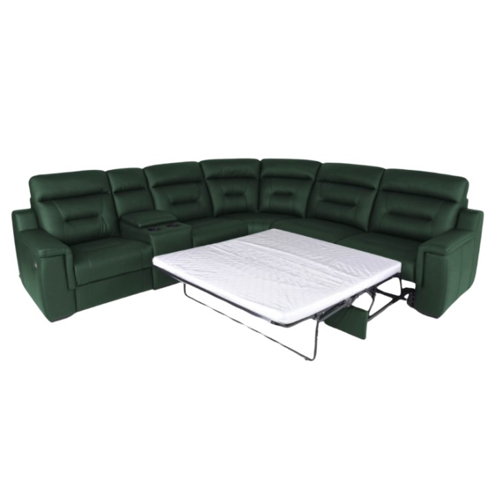 Corner Sofa Bed and Recliner  Green Leather | J&B Furniture