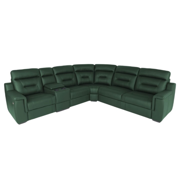 Corner Sofa Bed and Recliner  Green Leather | J&B Furniture