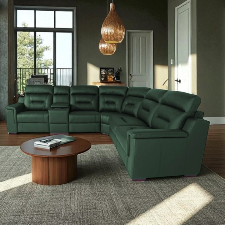 Corner Sofa Bed and Recliner  Green Leather | J&B Furniture
