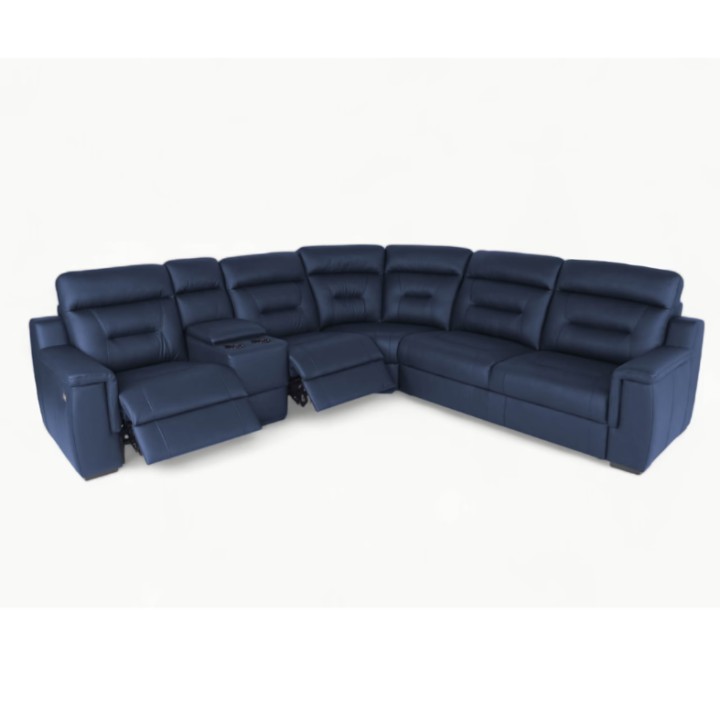 Corner Sofa Bed and Recliner  Blue Leather | J&B Furniture