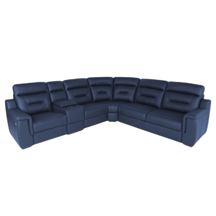 Corner Sofa Bed and Recliner  Blue Leather | J&B Furniture