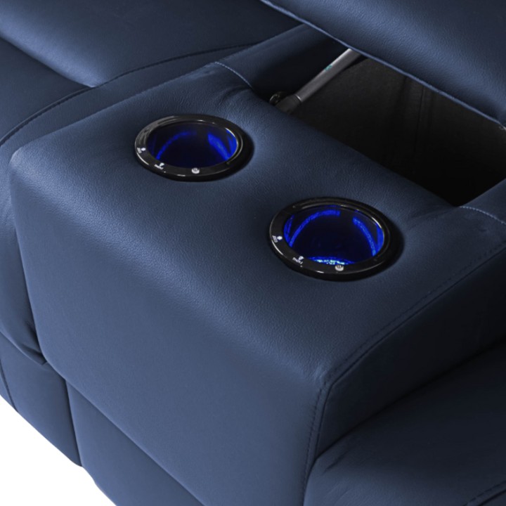 Corner Sofa Bed and Recliner  Blue Leather | J&B Furniture