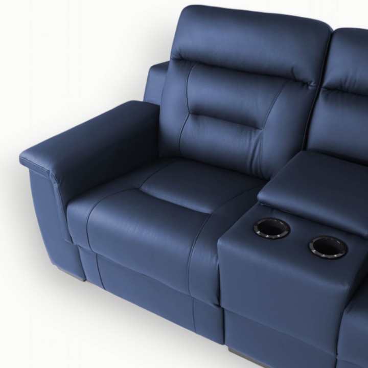 Corner Sofa Bed and Recliner  Blue Leather | J&B Furniture