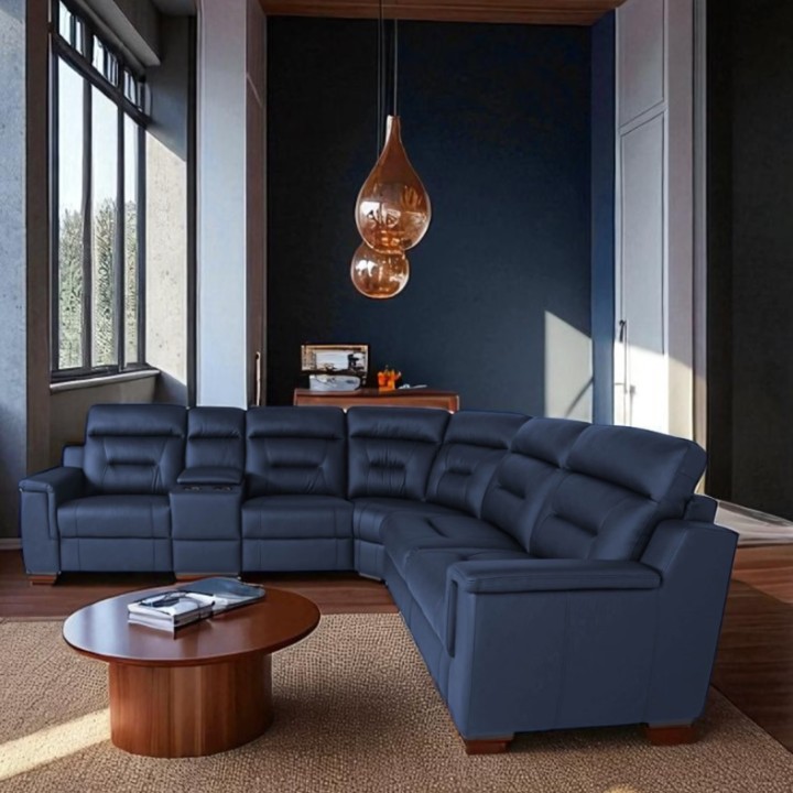 Corner Sofa Bed and Recliner  Blue Leather | J&B Furniture
