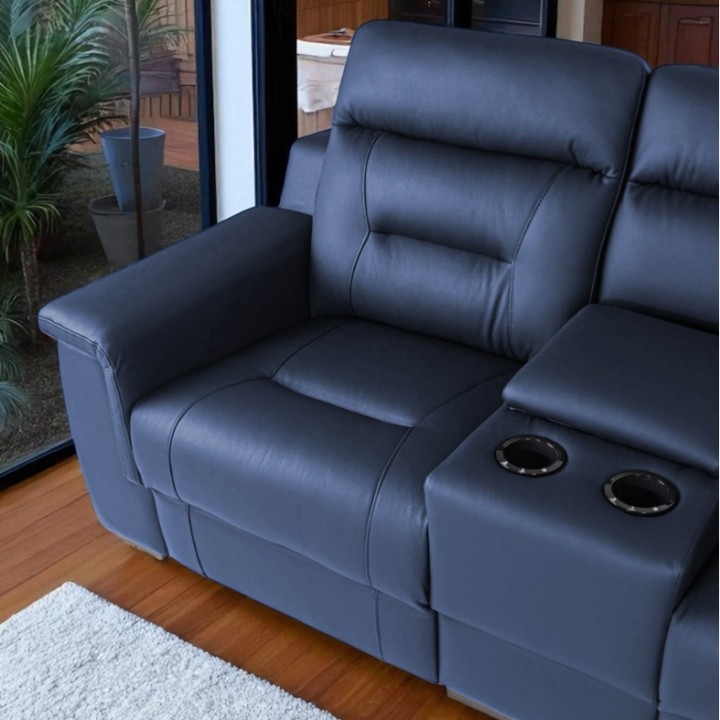 Corner Sofa Bed and Recliner  Blue Leather | J&B Furniture