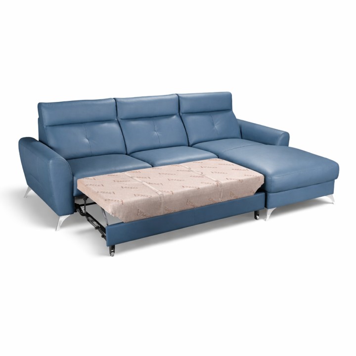 Loft Corner Sofa Bed in Blue Italian Leather| J&B Furniture