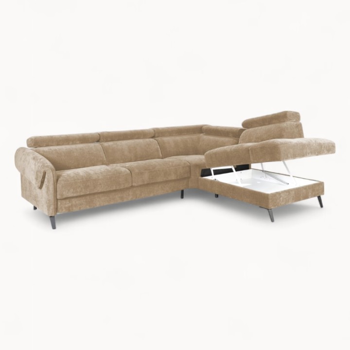Bergamo Corner Sofa Bed and Storage Beige | J&B Furniture