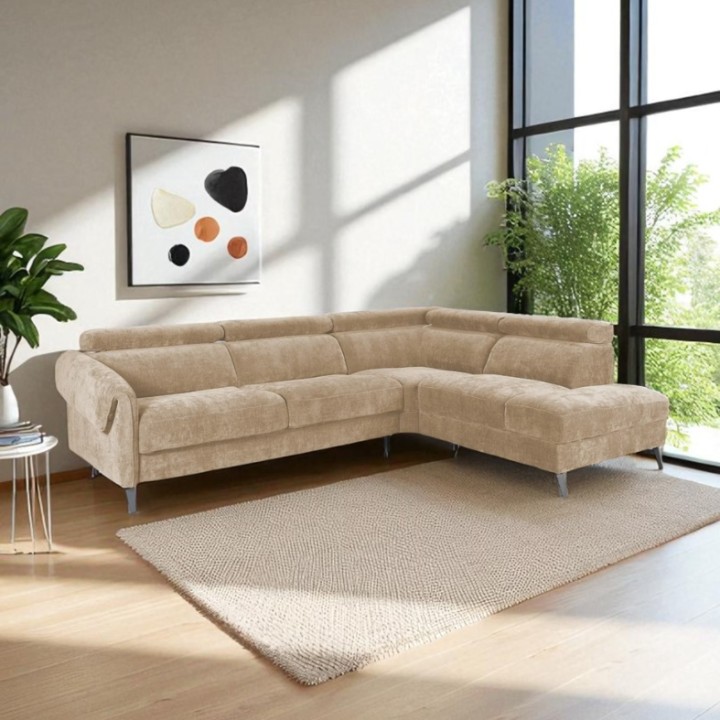 Bergamo Corner Sofa Bed and Storage Beige | J&B Furniture