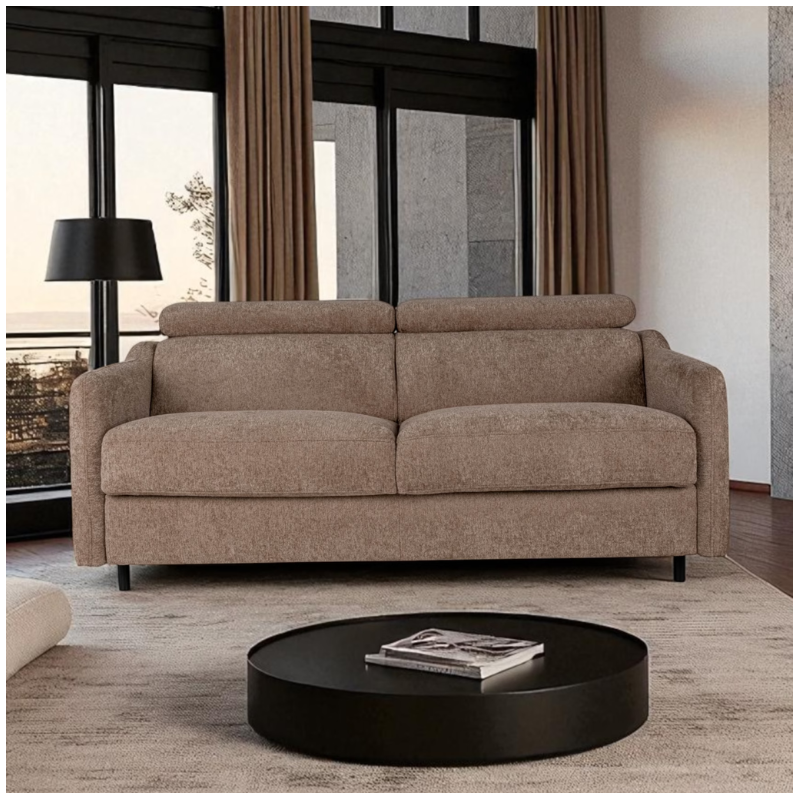 2 Seater Sofa Bed in Brown Fabric