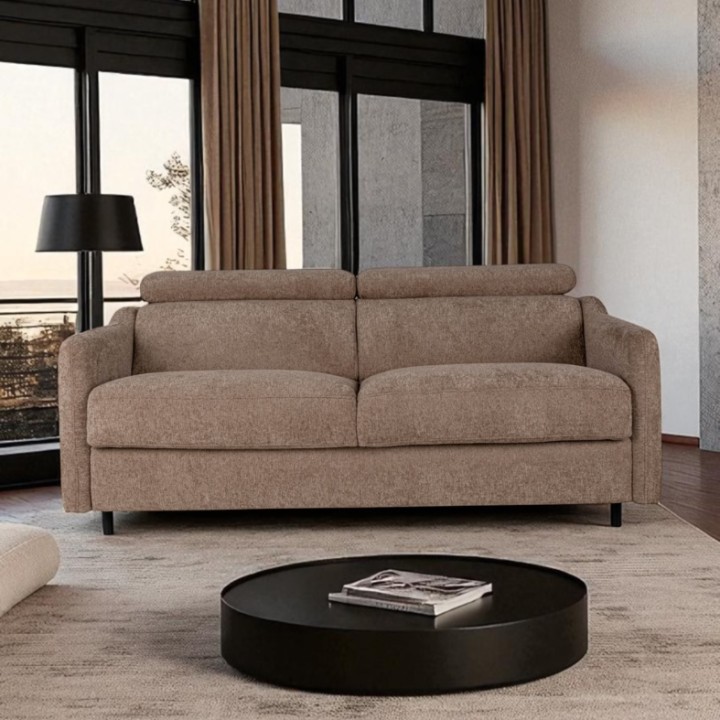 2 Seater Sofa Bed in Brown Fabric