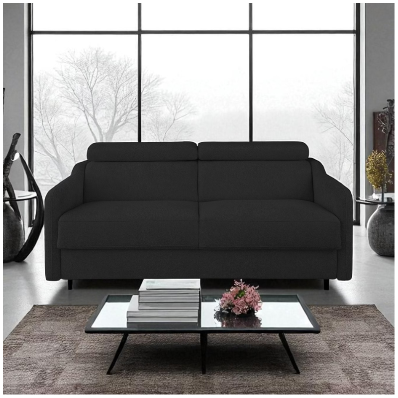2 Seater Sofa Bed in Black Fabric
