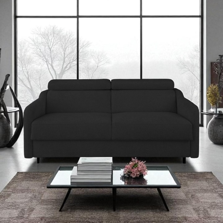 2 Seater Sofa Bed in Black Fabric