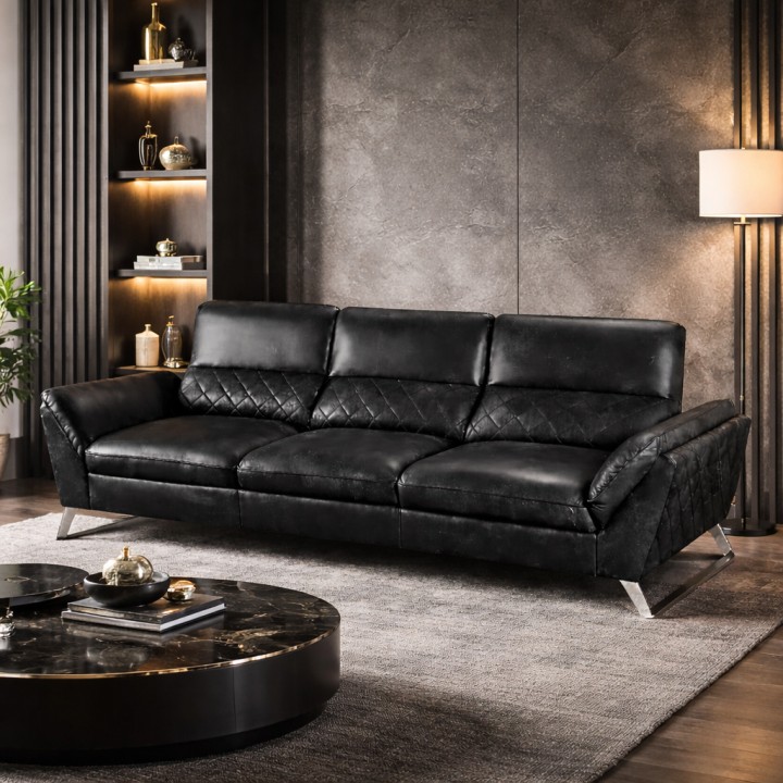 Lorenzo 3 Seater Sofa Black Leather |Sofas Limerick | J&B