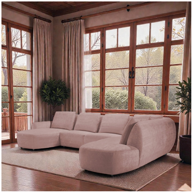 U Corner Sofa in Pink Premium Fabric