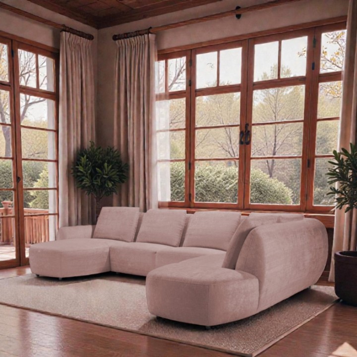 U Corner Sofa in Pink Premium Fabric