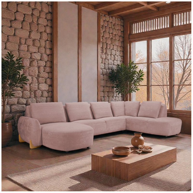 U Corner Sofa in Pink Premium Fabric