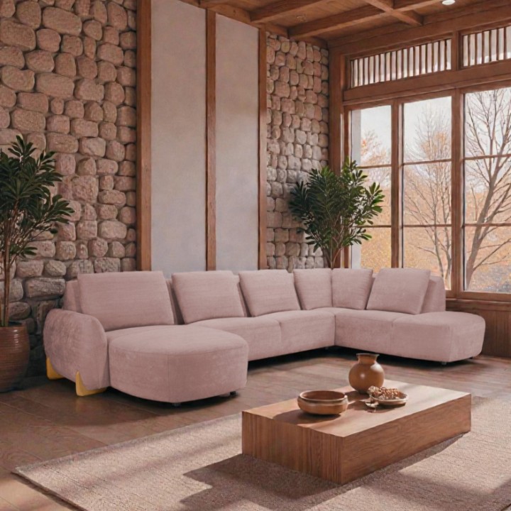 U Corner Sofa in Pink Premium Fabric