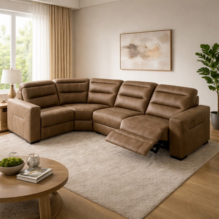 Excellence Corner Sofa with Recliner Leather  |J&B Furniture