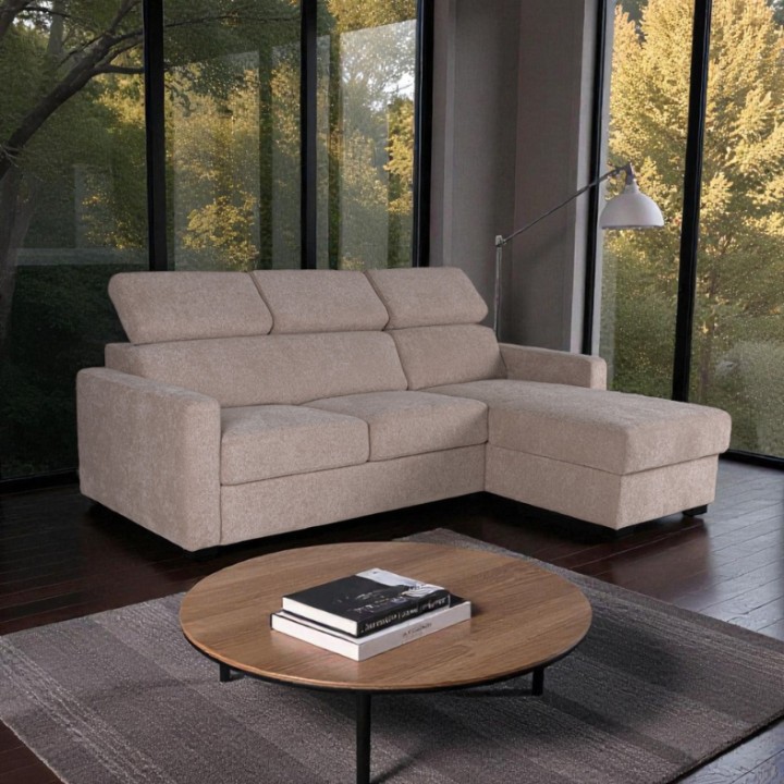 Torino  Corner Sofa Bed With Storage in Taupe| J&B Furniture