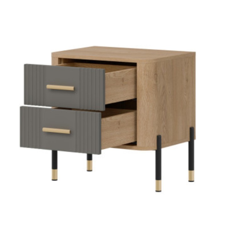 Dante Bedside Table in Matte Gray & Oak | J&B Furniture