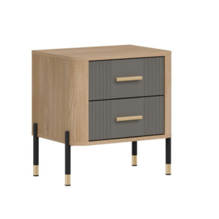 Dante Bedside Table in Matte Gray & Oak | J&B Furniture