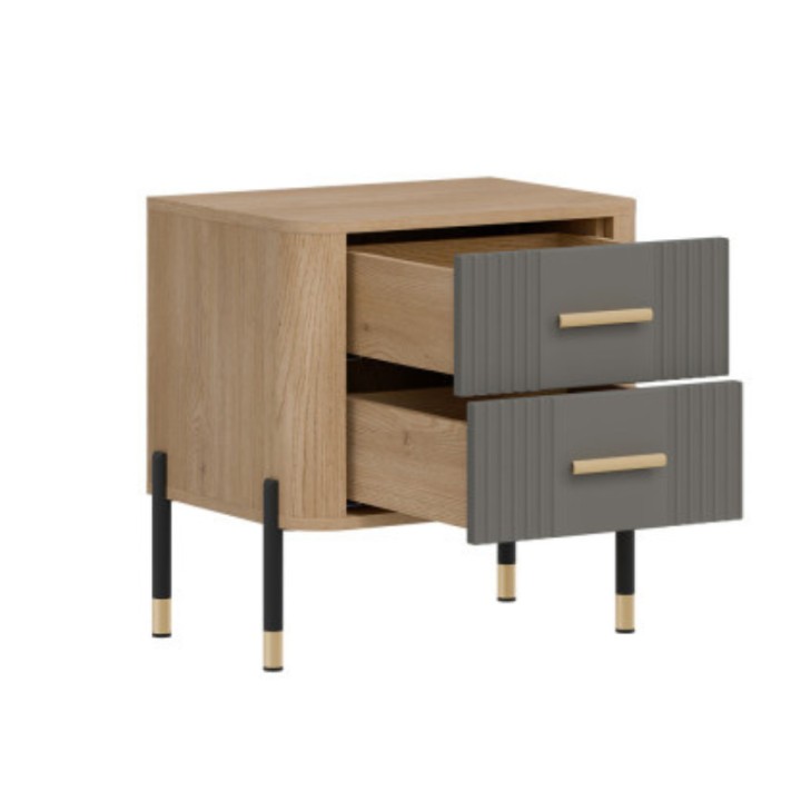 Dante Bedside Table in Matte Gray & Oak | J&B Furniture