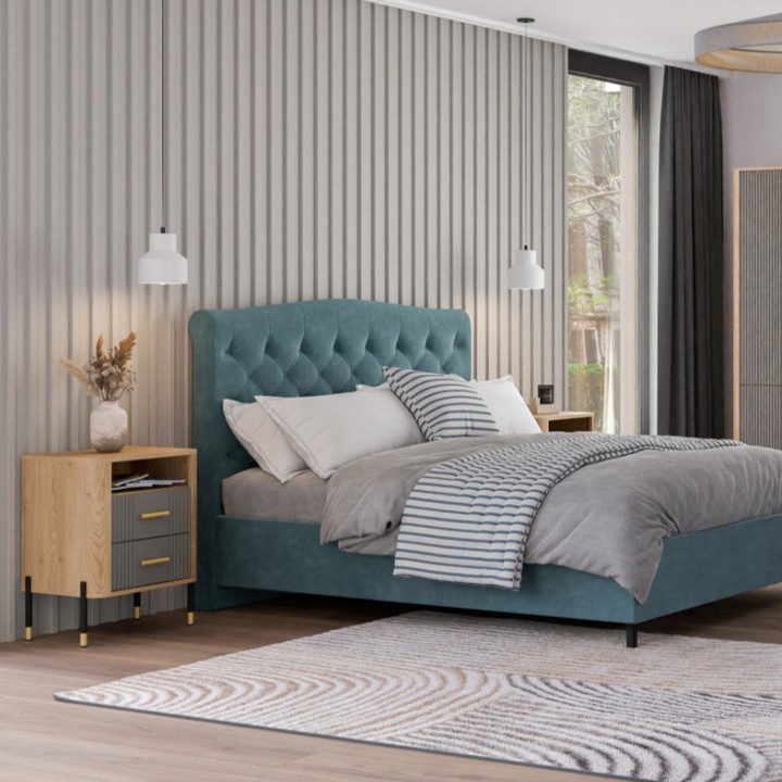 Dante Bedside Table in Matte Gray & Oak | J&B Furniture