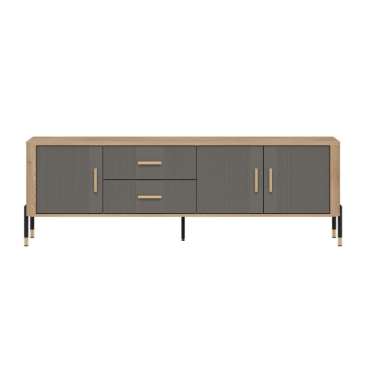 TV Stand with Drawers – Modern Gray & Oak Cabinet