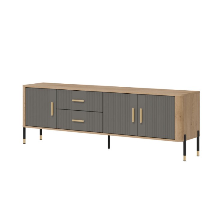 TV Stand with Drawers – Modern Gray & Oak Cabinet