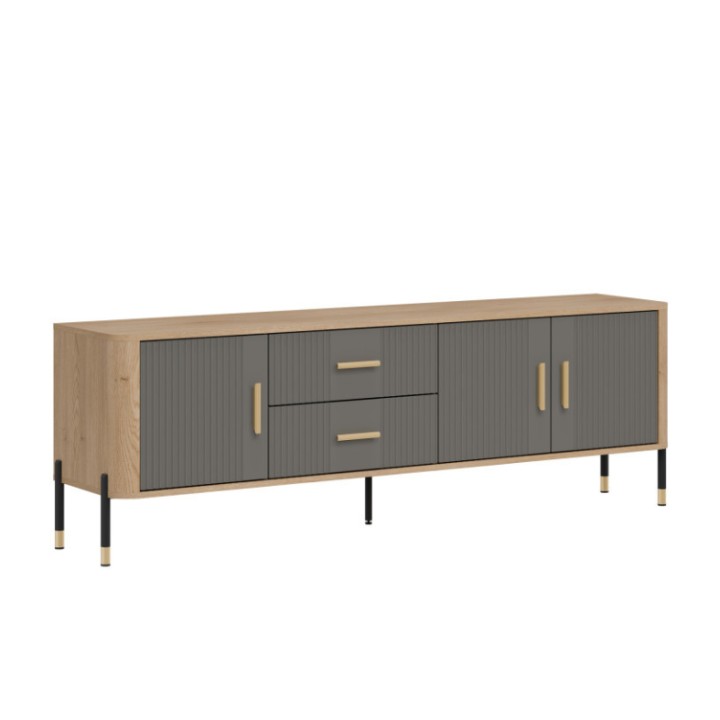 TV Stand with Drawers – Modern Gray & Oak Cabinet