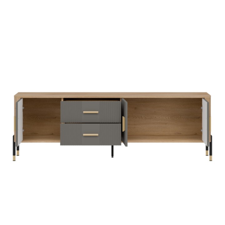 TV Stand with Drawers – Modern Gray & Oak Cabinet
