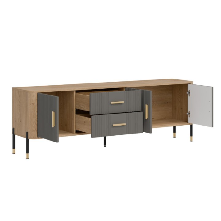 TV Stand with Drawers – Modern Gray & Oak Cabinet