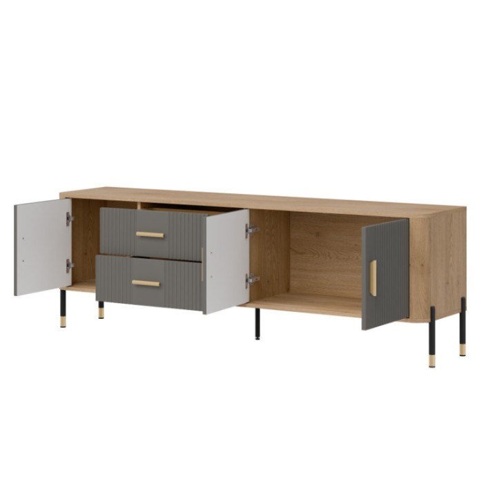 TV Stand with Drawers – Modern Gray & Oak Cabinet