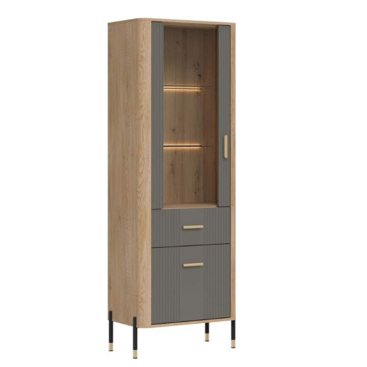 Tall Display Cabinet in Gray & Oak | Display Cabinets Ireland
