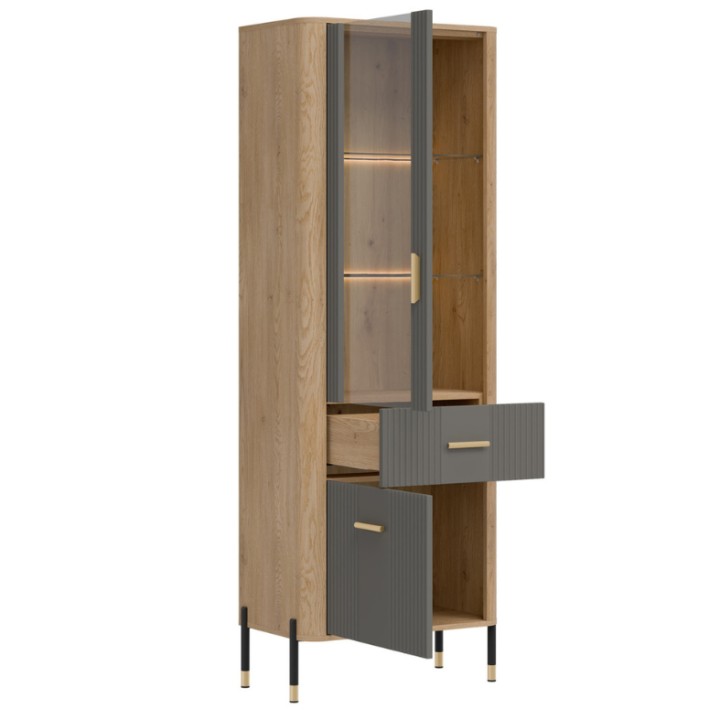 Tall Display Cabinet in Gray & Oak | Display Cabinets Ireland