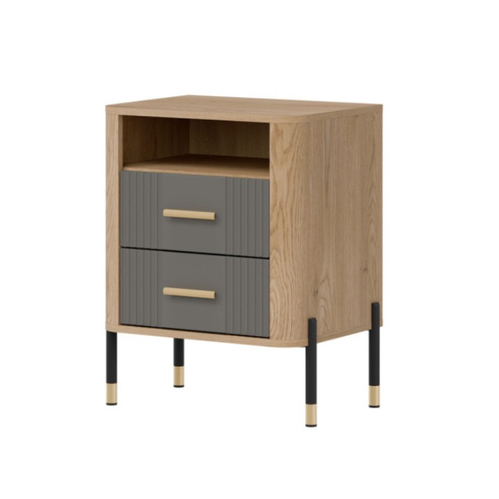 Modern Bedside Table with Drawers – Dante Gray & Oak