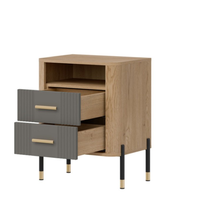 Modern Bedside Table with Drawers – Dante Gray & Oak