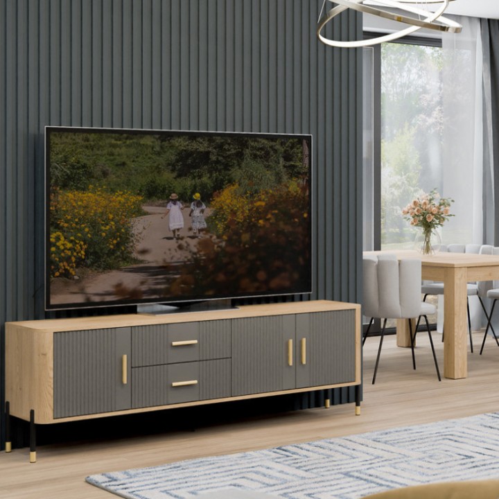 Modern TV Stand Cabinet in Gray & Oak | TV Units Ireland