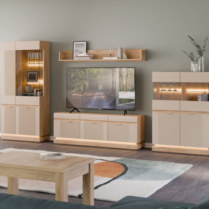 Milton Display Cabinet L/R in Cashmere Oak - J&B Furniture