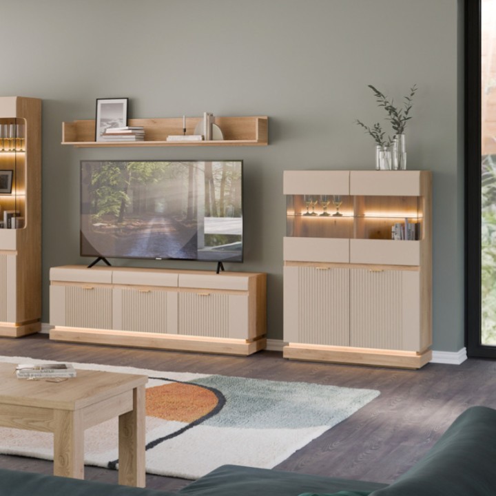 Milton Low Display Cabinet in Cashmere Oak - J&B Furniture