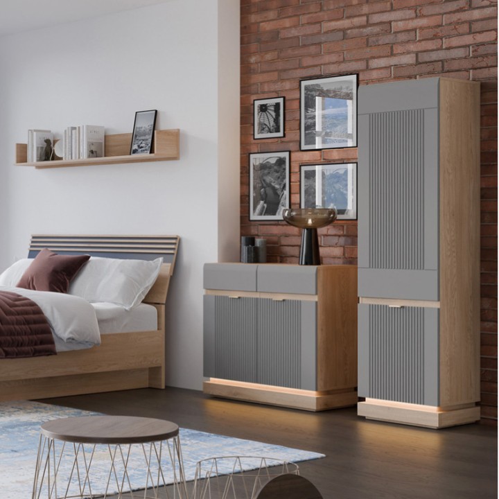 Milton Tall Cabinet in Grey Oak - J&B Furniture