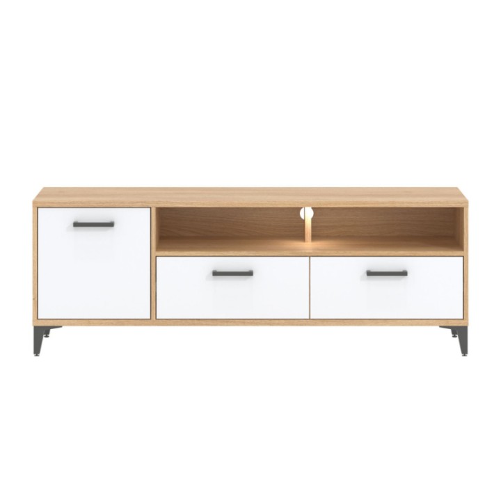 Colin TV Bench in White & Oak | Stylish TV Media Unit