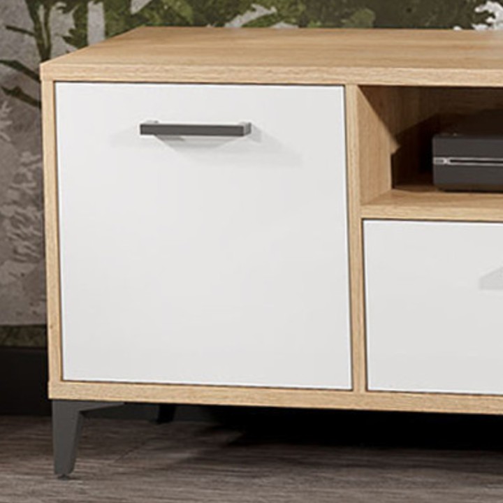 Colin TV Bench in White & Oak | Stylish TV Media Unit