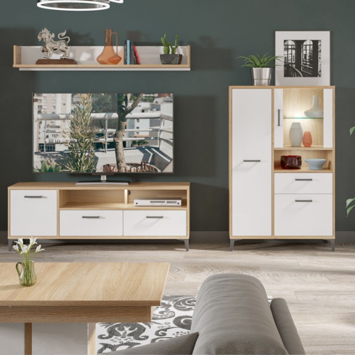 Colin TV Bench in White & Oak | Stylish TV Media Unit