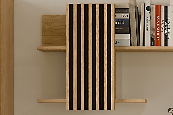 FERRO Wall Shelf in Oak & Black | Modern Decorative Shelf
