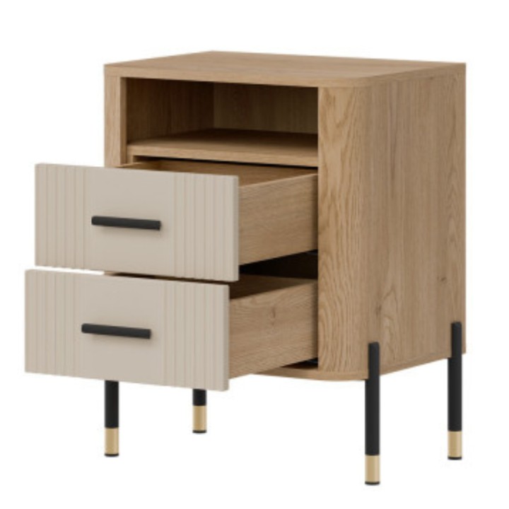 Modern Bedside Table with Drawers – Dante Cashmere & Oak